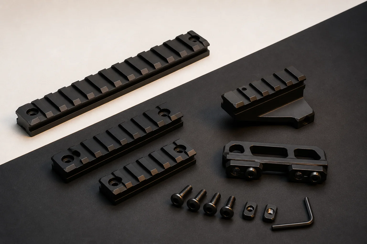 Picatinny-style rails, bases and mounting adapters